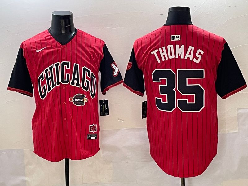 Men Chicago White Sox 35 Thomas Red Stripe Joint Name 2025 Nike MLB Jersey style 9